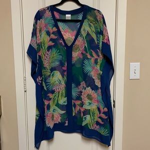 Tropical print bathing suit coverup